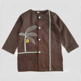 Boys Embroidered Choco Brown Kurta and Pajama Pants Set - Plantain