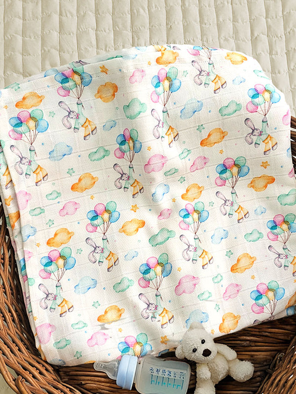 Printed Swaddle/Towel - Bunny with Balloons