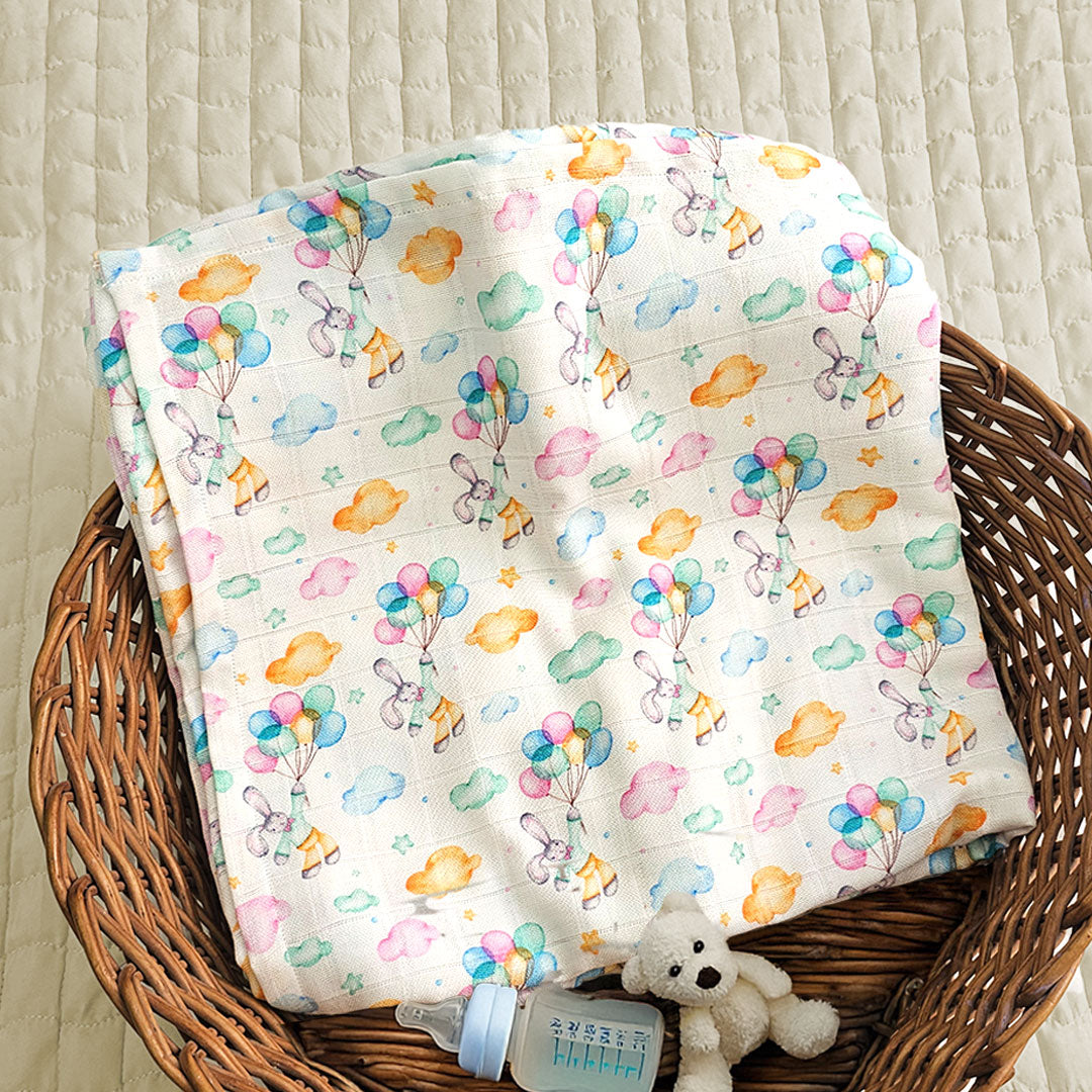 Printed Swaddle/Towel - Bunny with Balloons