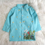 Boys Hand Embroidered Turquoise Blue Kurta paired with Patiala Pants - Flower Garden