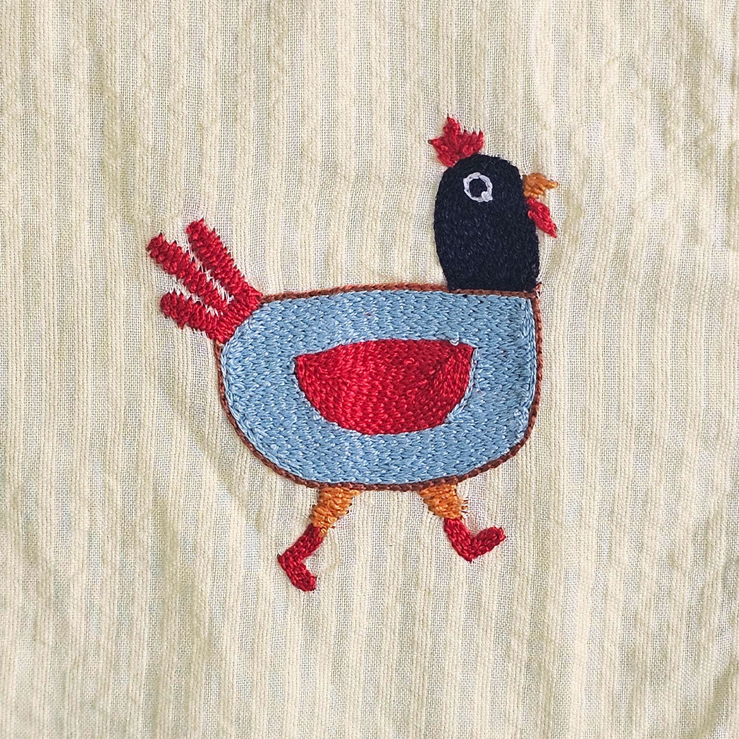 Keebee Organic Cotton Light Yellow Embroidered Shirt - Rooster