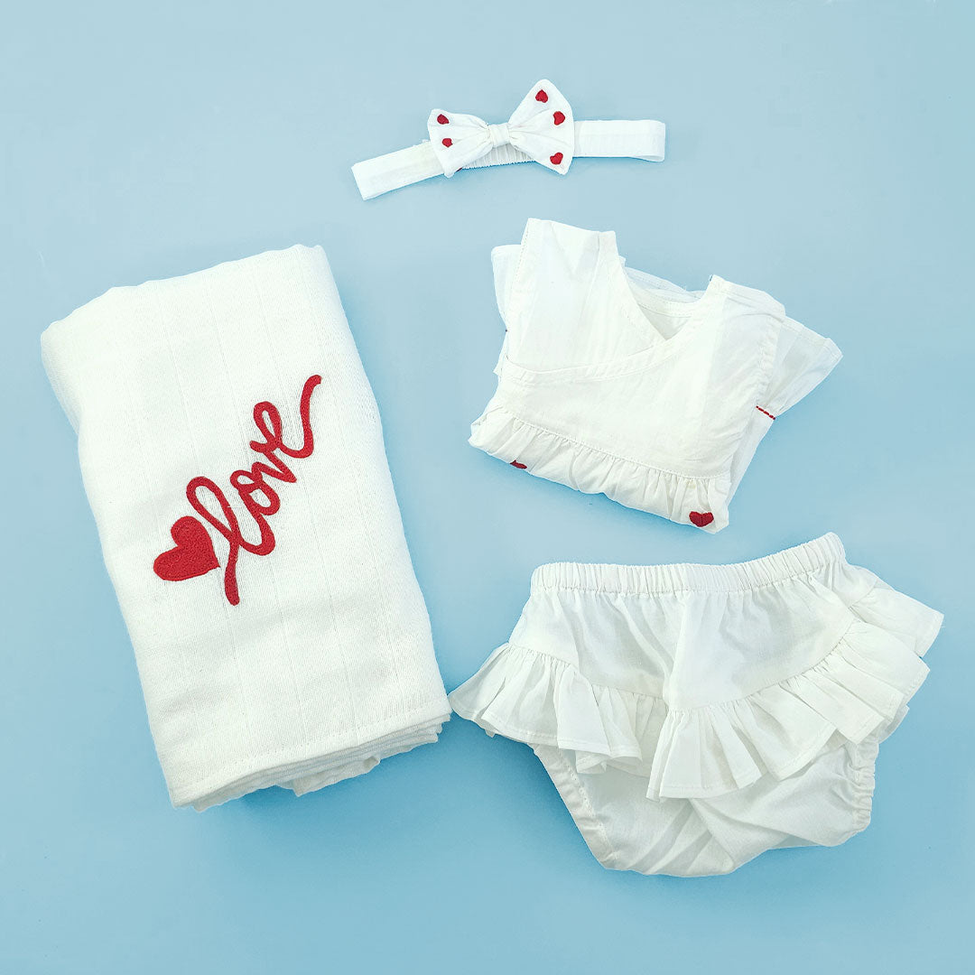 Keebee Organic Cotton Newborn Baby Girl Hamper - Heart full of Love