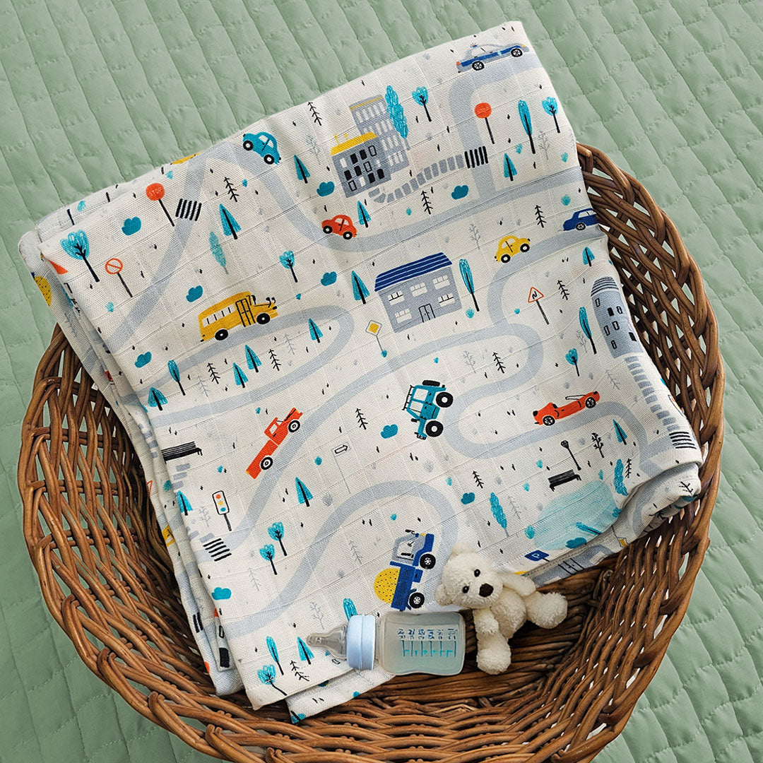 Printed Swaddle/Towel - Tiny Town