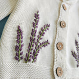 Hand Embroidered White Cardigan - Winter Lavender
