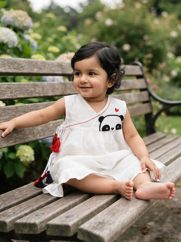 White Embroidered Wrap Dress - Panda