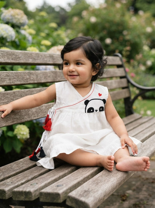 White Embroidered Wrap Dress - Panda
