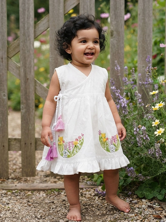 White Embroidered Wrap Dress - Rabbit