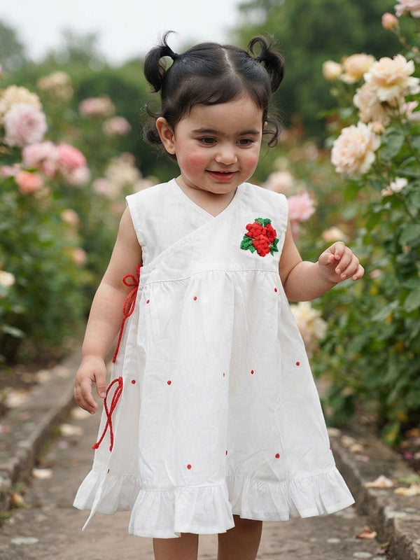 White Embroidered Wrap Dress - Rose