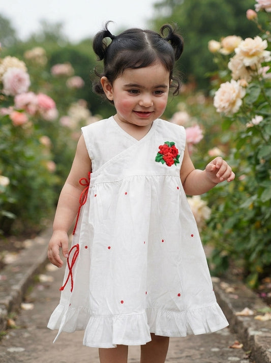 White Embroidered Wrap Dress - Rose