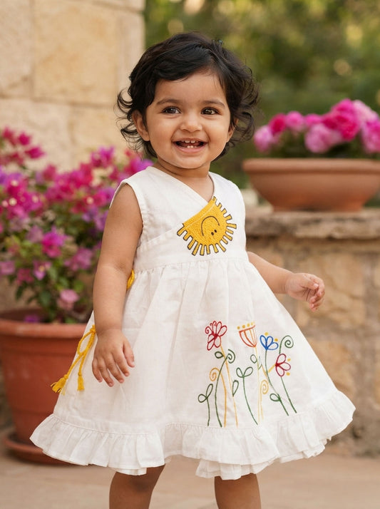 Embroidered Wrap Dress - Sunny Garden