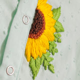 Organic Cotton Sunflower Embroidered Aqua Kurta paired with Pajama Pants