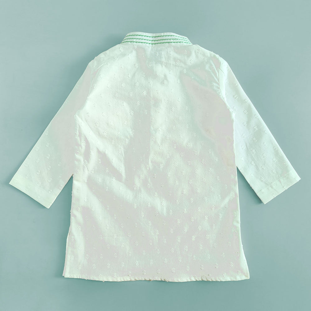Boys Embroidered White Kurta paired with Pajama Pants - Marigold