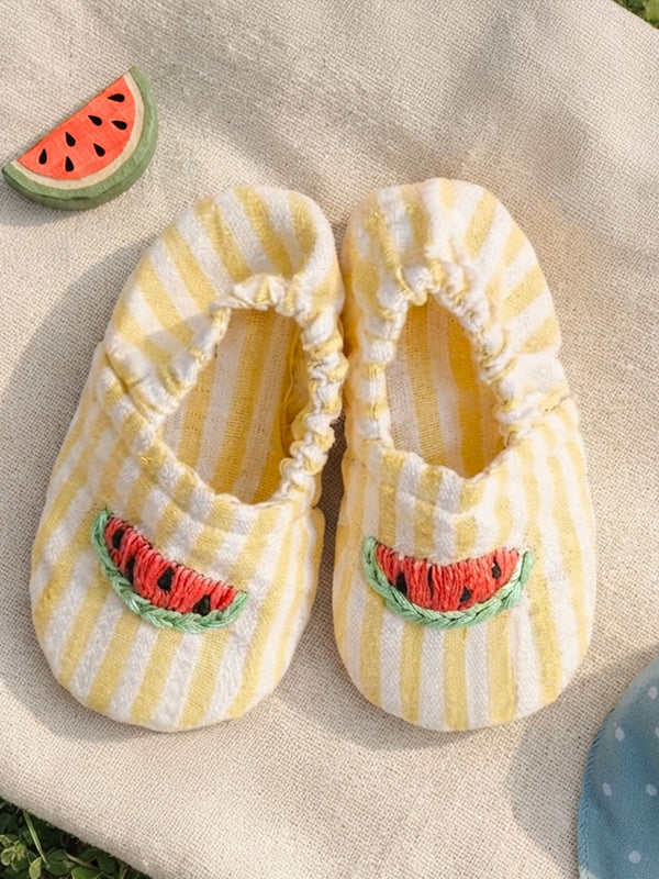 Unisex Baby Embroidered Yellow and White Shoes - Sweet Watermelons