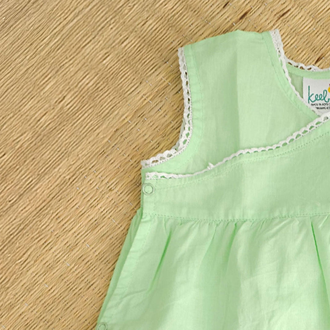 Keebee Organic Cotton Embroidered Baby Girl Mint Green Jabla/Wrap Style Dress - Daisy Field