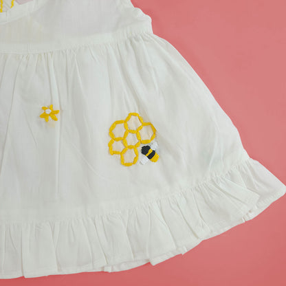 Embroidered Newborn White Wrap Dress - Honeycomb