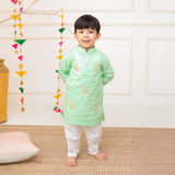 Boys Embroidered Green Kurta paired with Pajama Pants - Paisley