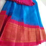 Girls Handloom Raw Silk Embroidered Pink and Royal Blue Choli Lehenga Set - Butterfly