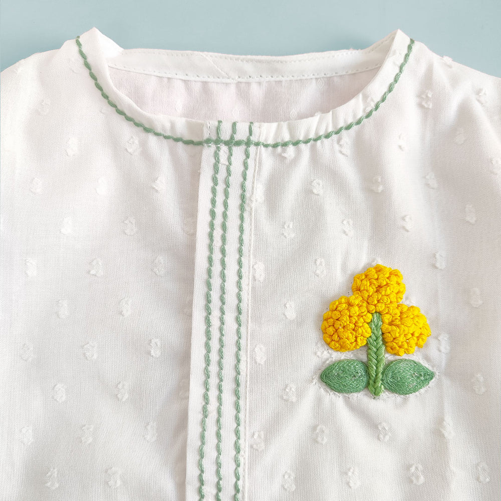 Newborn Baby Boy Embroidered White Kurta Set - Marigold