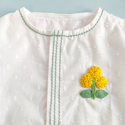 Newborn Textured White Kurta Set - Marigold