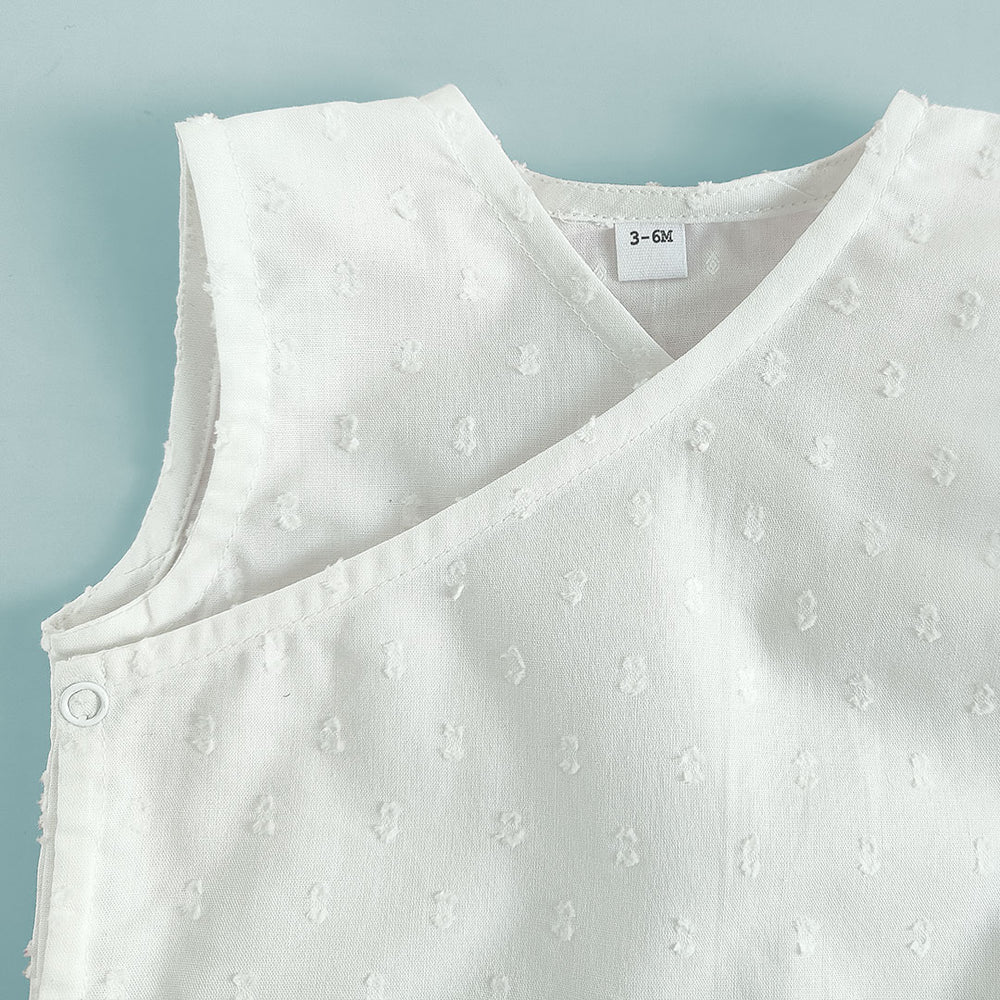Kimono Wrap Style Solid Textured Baby Jabla Set - White