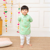 Boys Embroidered Green Kurta paired with Pajama Pants - Paisley