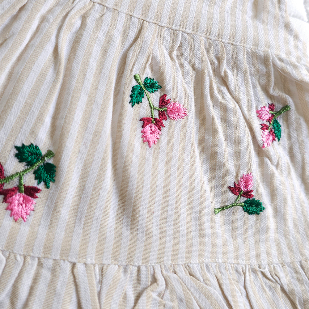 Newborn Baby Girl Embroidered Beige and White Wrap Dress - Pink Bloom