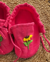 Baby Girl Embroidered Hot Pink Tie-Up Style Baby Booties – Sunflower