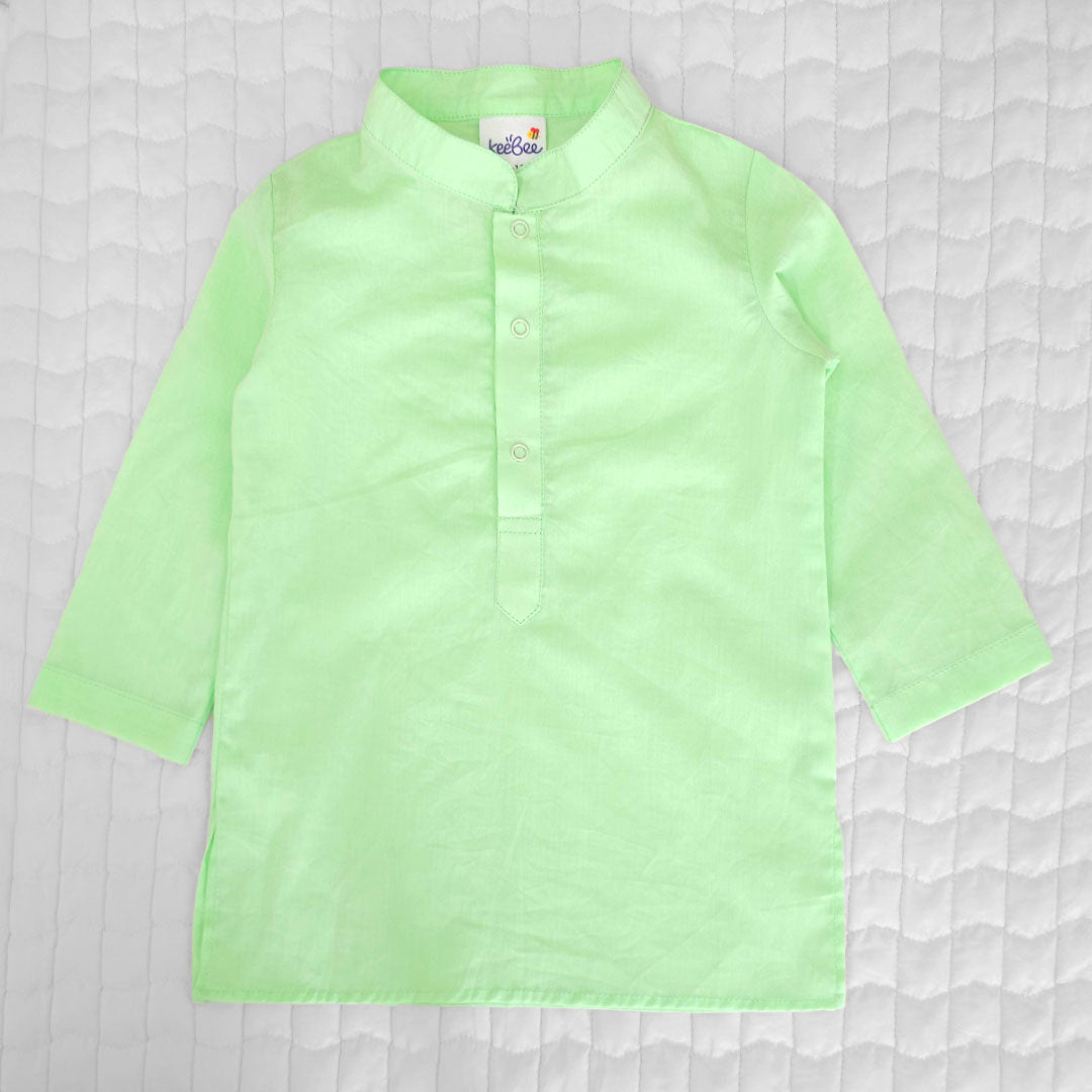 Keebee Organic Cotton Sun Embroidered Jacket Kurta and White Pajama Pants Set - Mint Green
