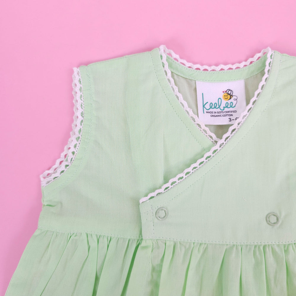 Keebee Organic Cotton Embroidered Green Overlap Dress - Bicycle
