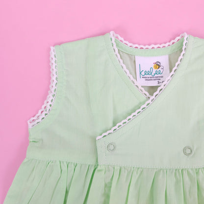 Keebee Organic Cotton Embroidered Green Overlap Dress - Bicycle