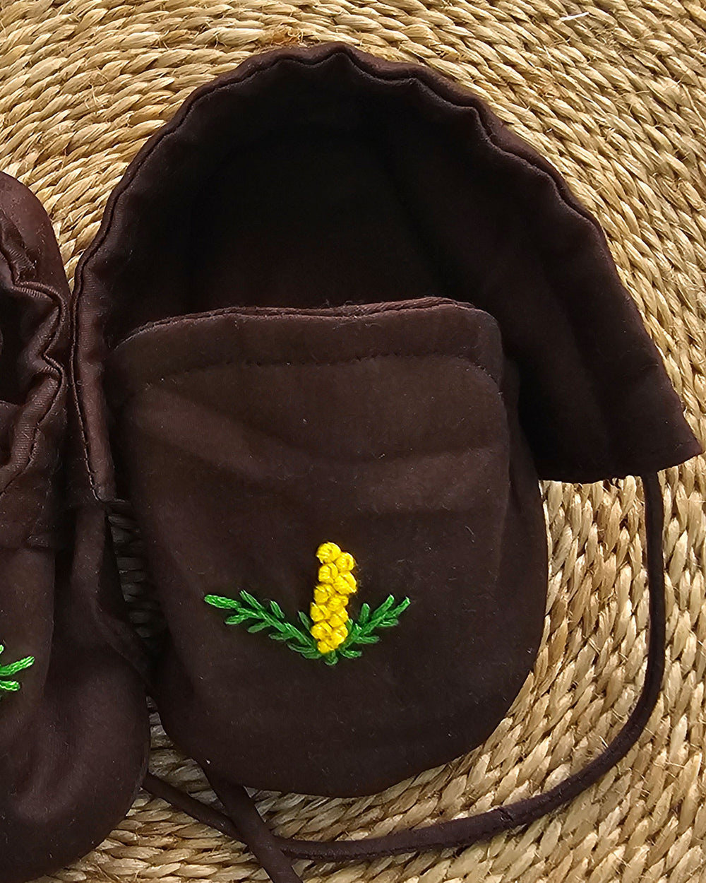 Baby Unisex Embroidered Choco Brown Tie-Up Style Baby Booties – Yellow Flowers