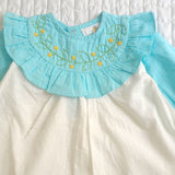Embroidered Turquoise Blue and White Dress and Accessories Set - Garland of Flowers