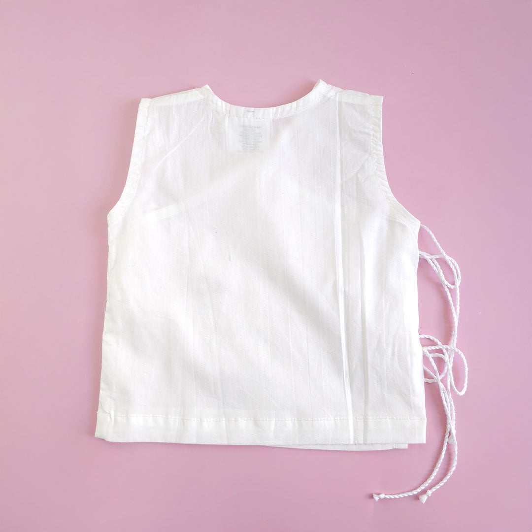 Keebee Organic Cotton Embroidered White Jabla, Diaper Shorts & Accessories Set - Elephant