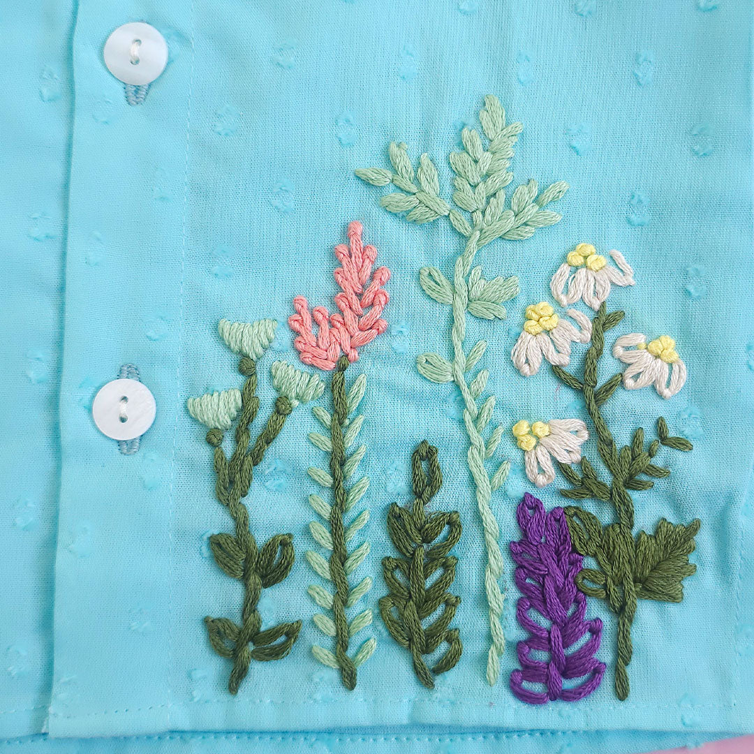 Keebee Organic Cotton Embroidered Turquoise Blue Newborn Kurta & Dhoti Pant Set – Flower Garden