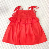 Smocked Red Shoulder Knot Smocked Dress