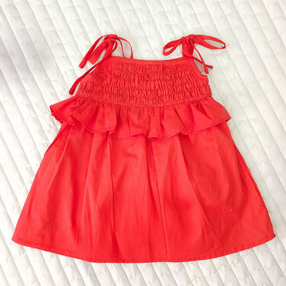 Smocked Red Shoulder Knot Smocked Dress