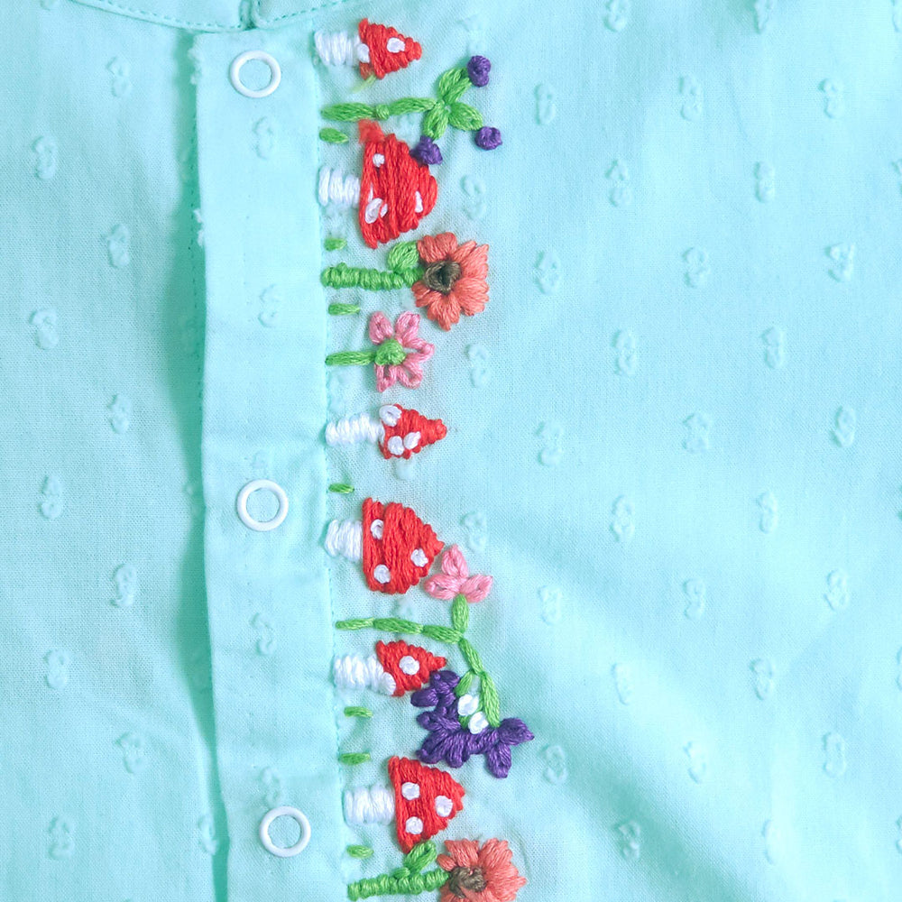 Aqua Embroidered Shirt with Putta Texture - Mushrooms