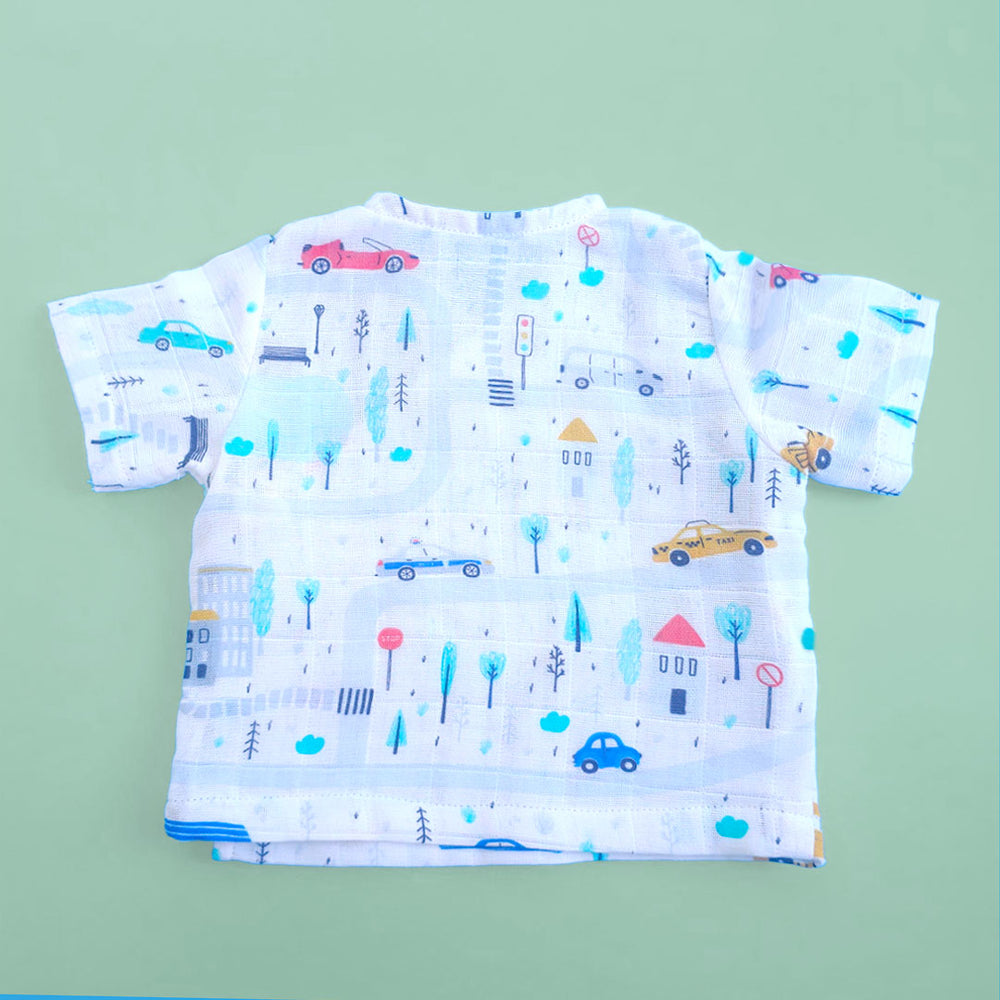 Muslin Printed White Jabla, Diaper Pants and Accessories Set - Tiny Town