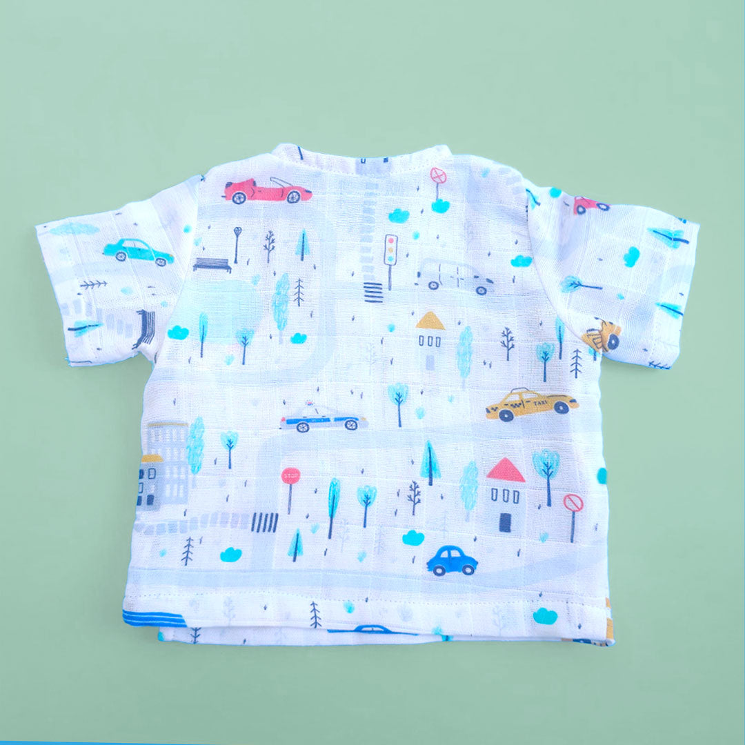 Keebee Organic Cotton Muslin Printed White Jabla, Diaper Pants and Accessories Set - Tiny Town