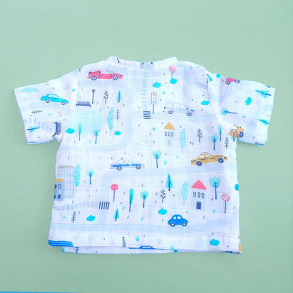 Muslin Printed White Jabla, Diaper Pants and Accessories Set - Tiny Town