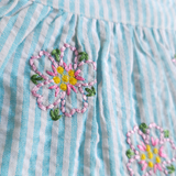 Newborn Baby Girl Embroidered Light Blue and White Wrap Dress - Pink Flowers