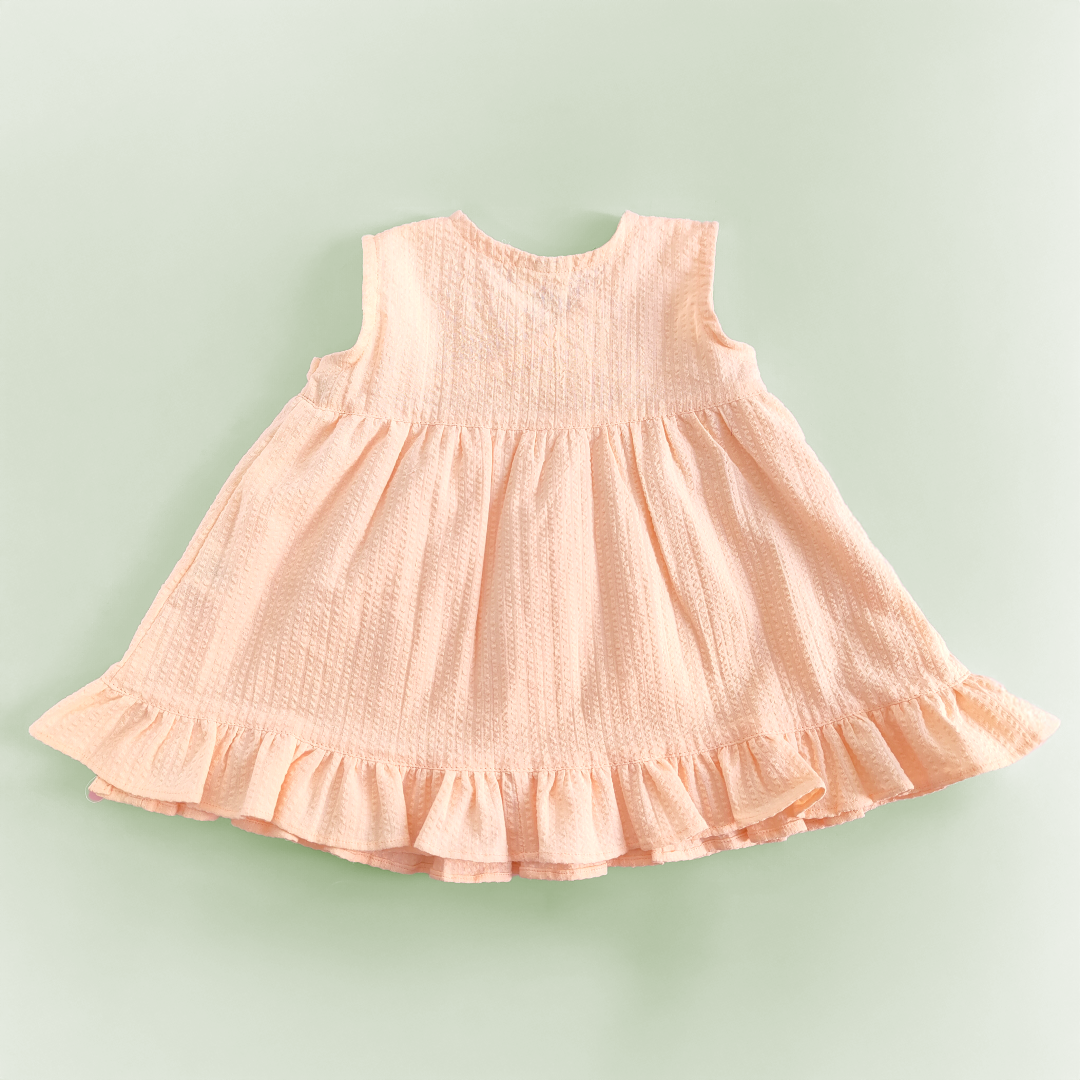 Keebee Organic Cotton Baby Girl Embroidered Sweet Peach Wrap Dress and Accessories Set -Poppy Field