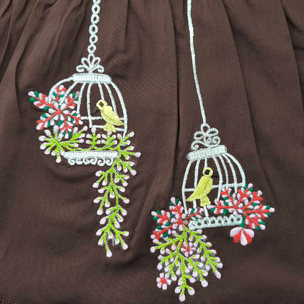Baby Girl Embroidered Choco Brown Wrap Dress - Birdcage Garden