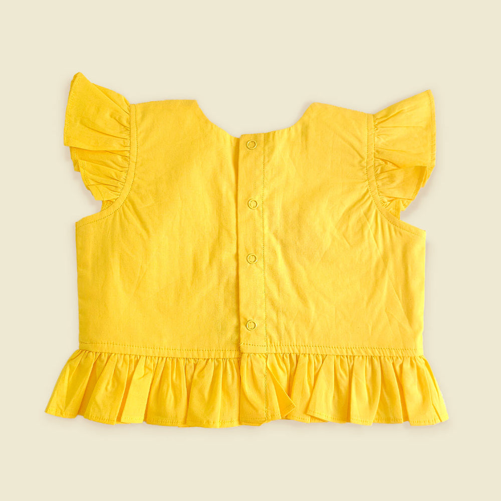 Girls Embroidered Yellow and Hot Pink Choli Lehenga Set - Lotus Pond