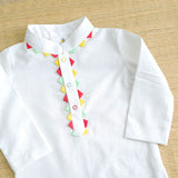 Baby Boy White Kurta paired with Red Patiala Pants - Festive Toran