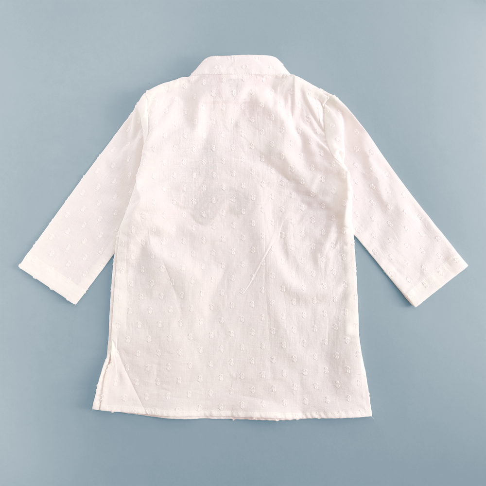 Boys Embroidered White Kurta paired with Pajama Pants - Paisley