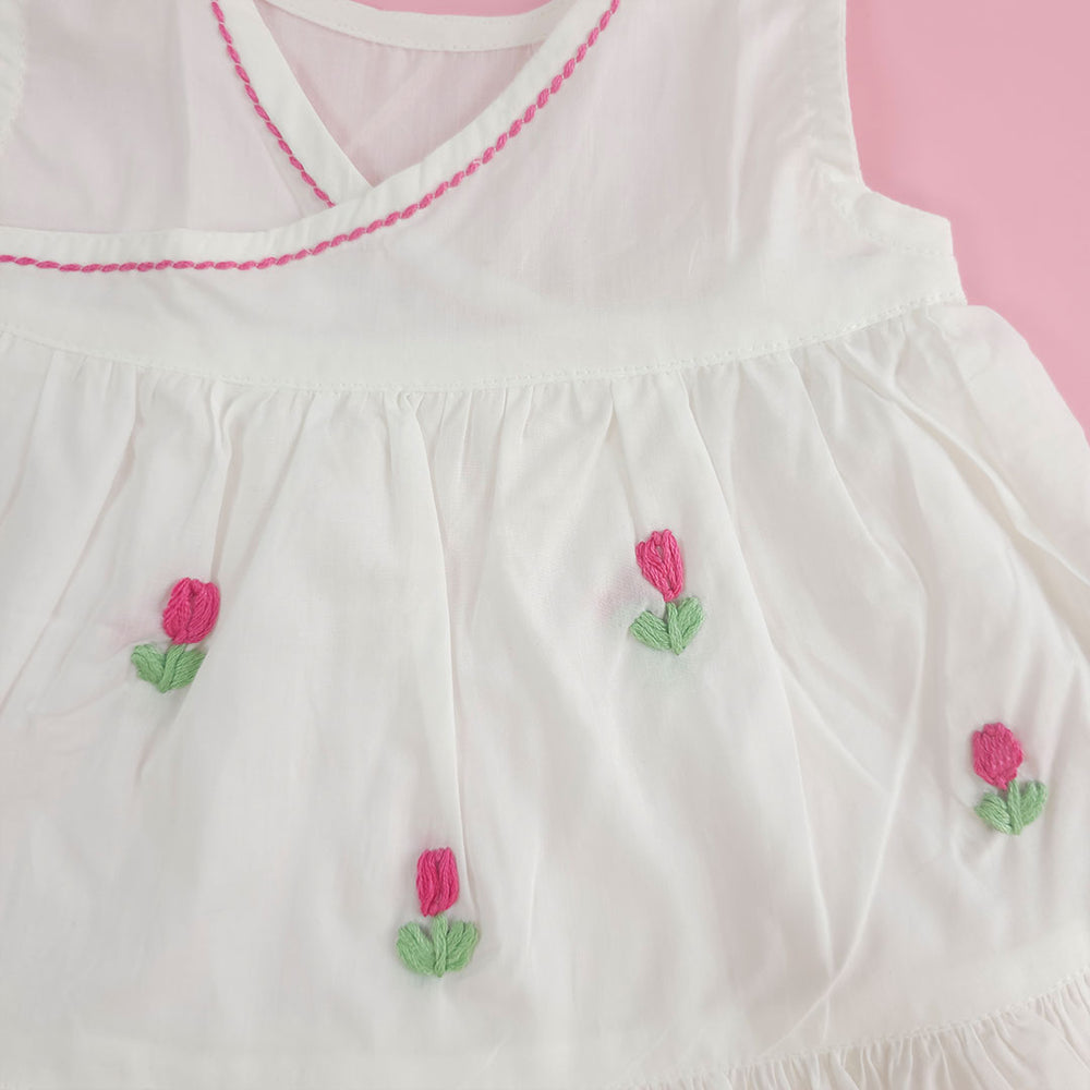 Embroidered Newborn White Wrap Dress - Tulip