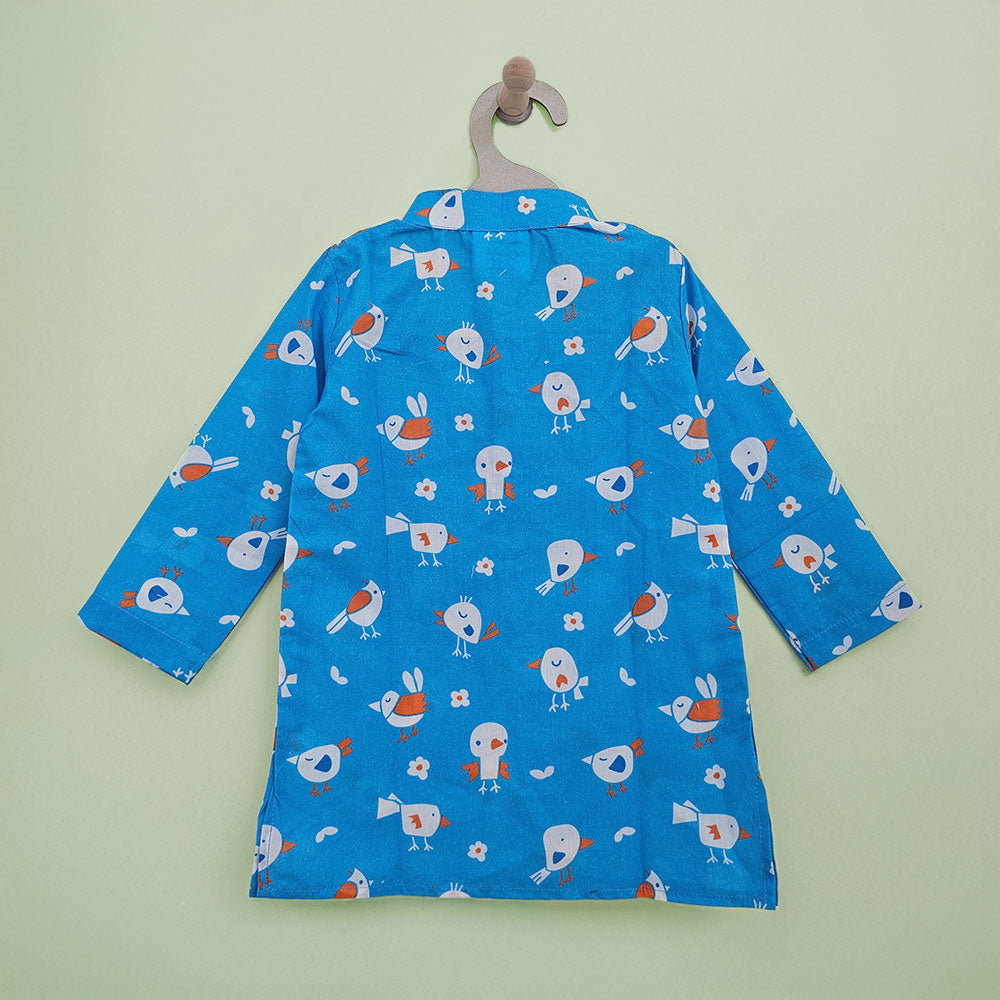 Keebee Organic Cotton Printed Blue Kurta paired with Pajama Pants - Blue Birdie