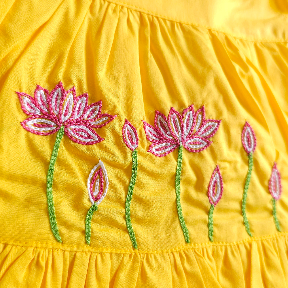 Newborn Baby Girl Embroidered Yellow Wrap Dress - Lotus Pond
