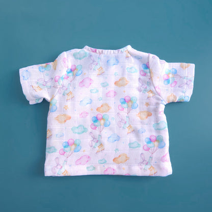 Muslin Printed White Jabla, Diaper Pants and Accessories Set - Bunny with Balloons